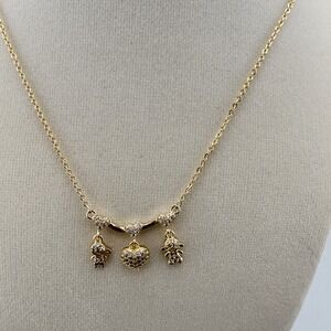 Gold Tone Pave Crystal Heart Boy and Girl Pendant Necklace Mother Jewelry